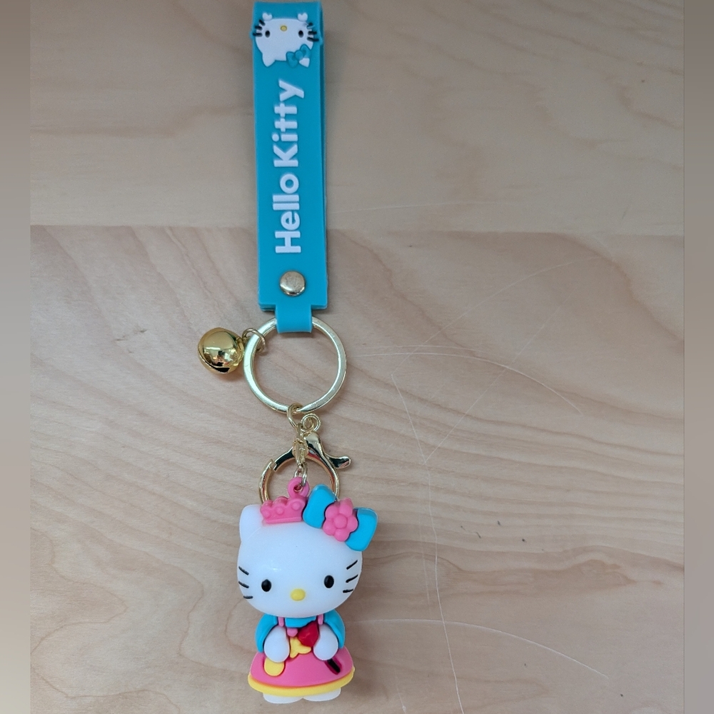 Hello Kitty Keychain with Pink and Turquoise Charm